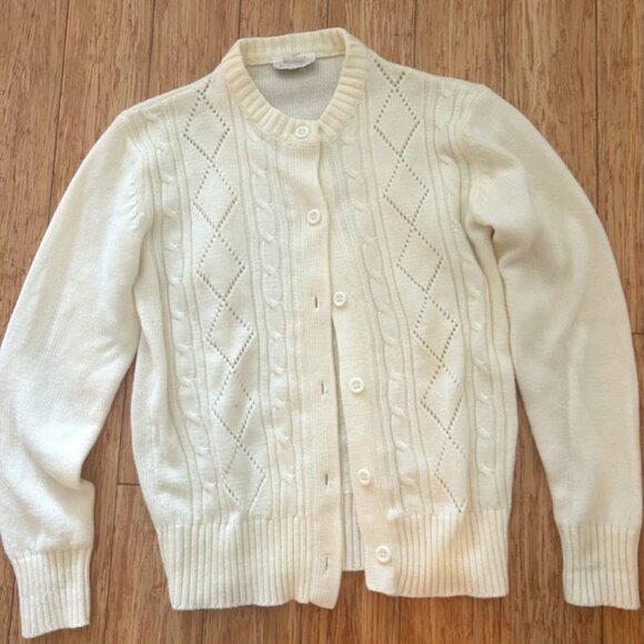 Exclusive Imports Vintage 100% acrylic button cable knit ivory cardigan - Picture 1 of 4